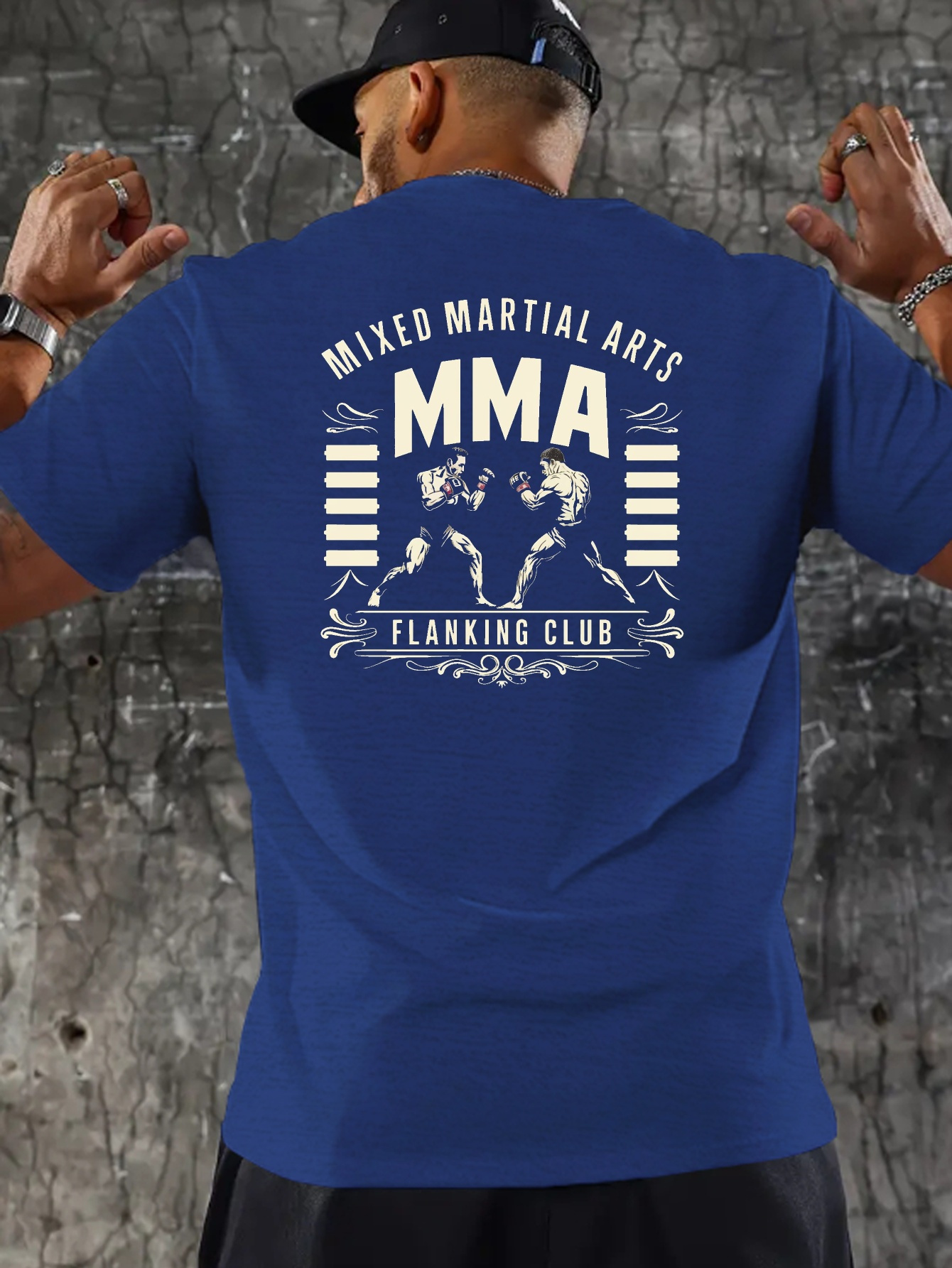 mens   fighting club graphic t shirt royal blue casual short sleeve summer tee with mma design comfortable polyester blend machine washable