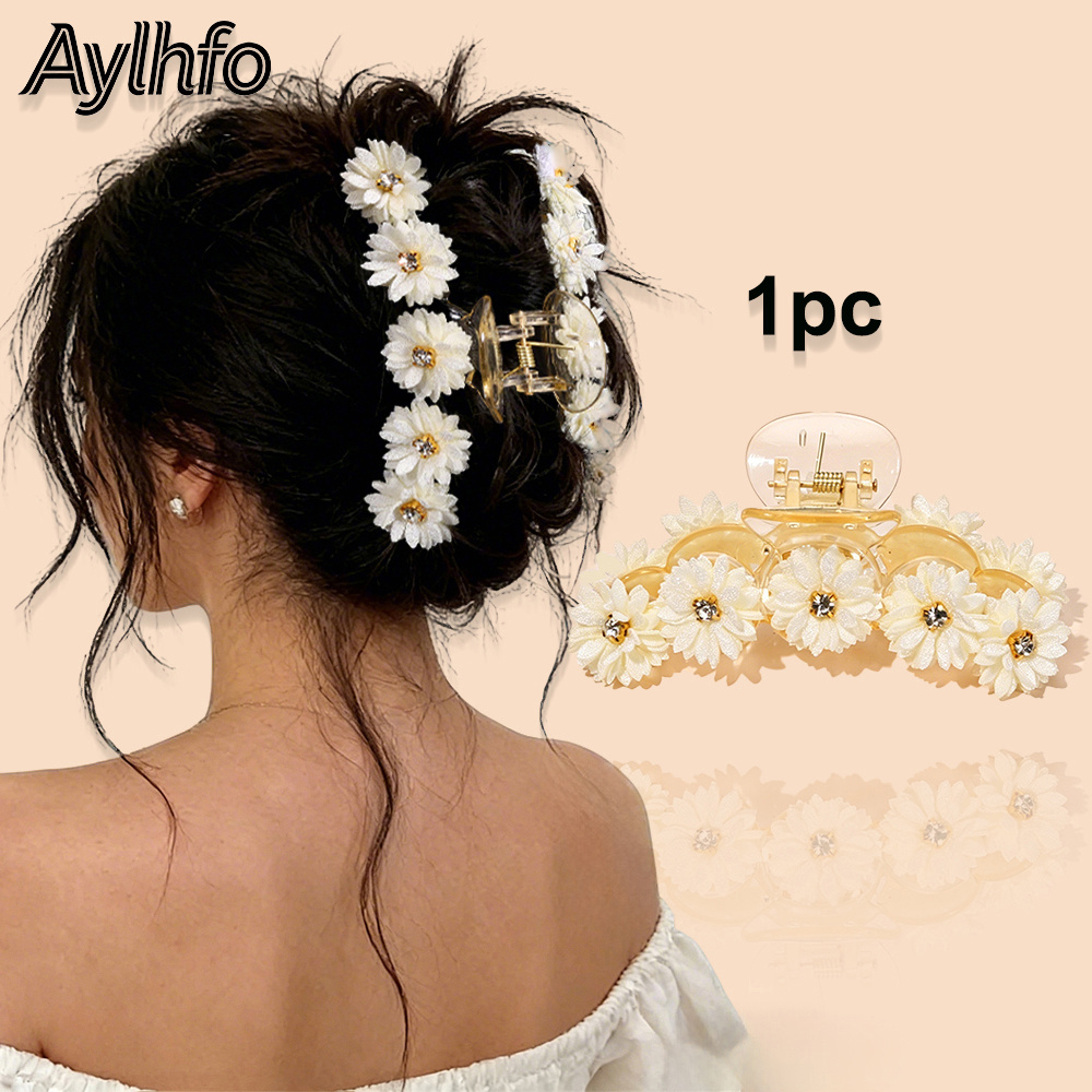 TEMU Aylhfo 1pc Spring And Summer New Shiny Rhinestone Simulation Chrysanthemum Flower Acrylic Hair Claw Clip, Women's Fashion Bohemian Style Daisy
