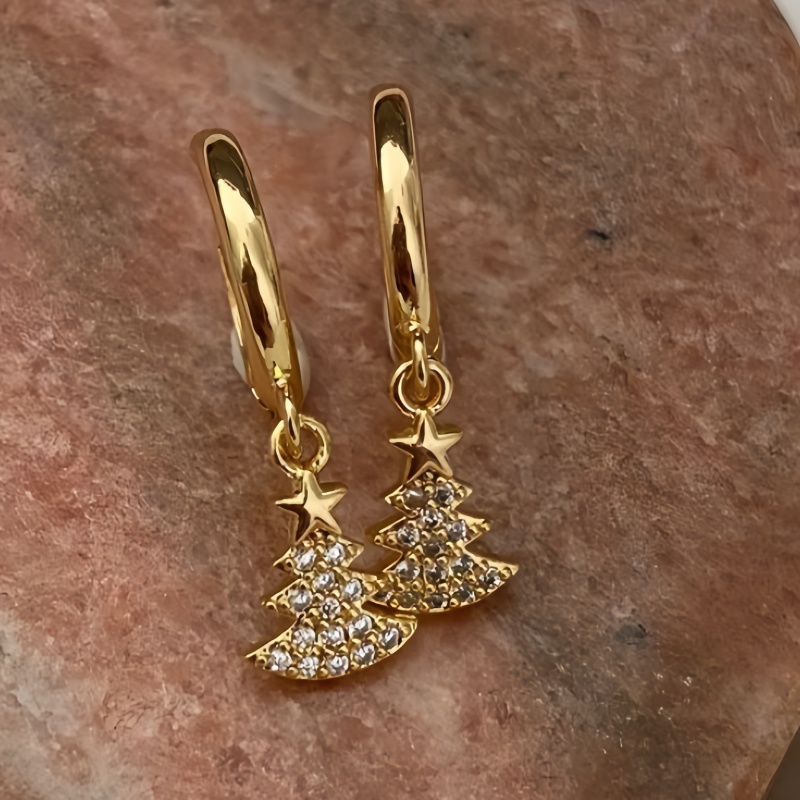 TEMU Elegantes pendientes colgantes de árbol de Navidad con incrustaciones de circonias para mujer, para fiestas de Navidad, vacaciones, uso diario,
