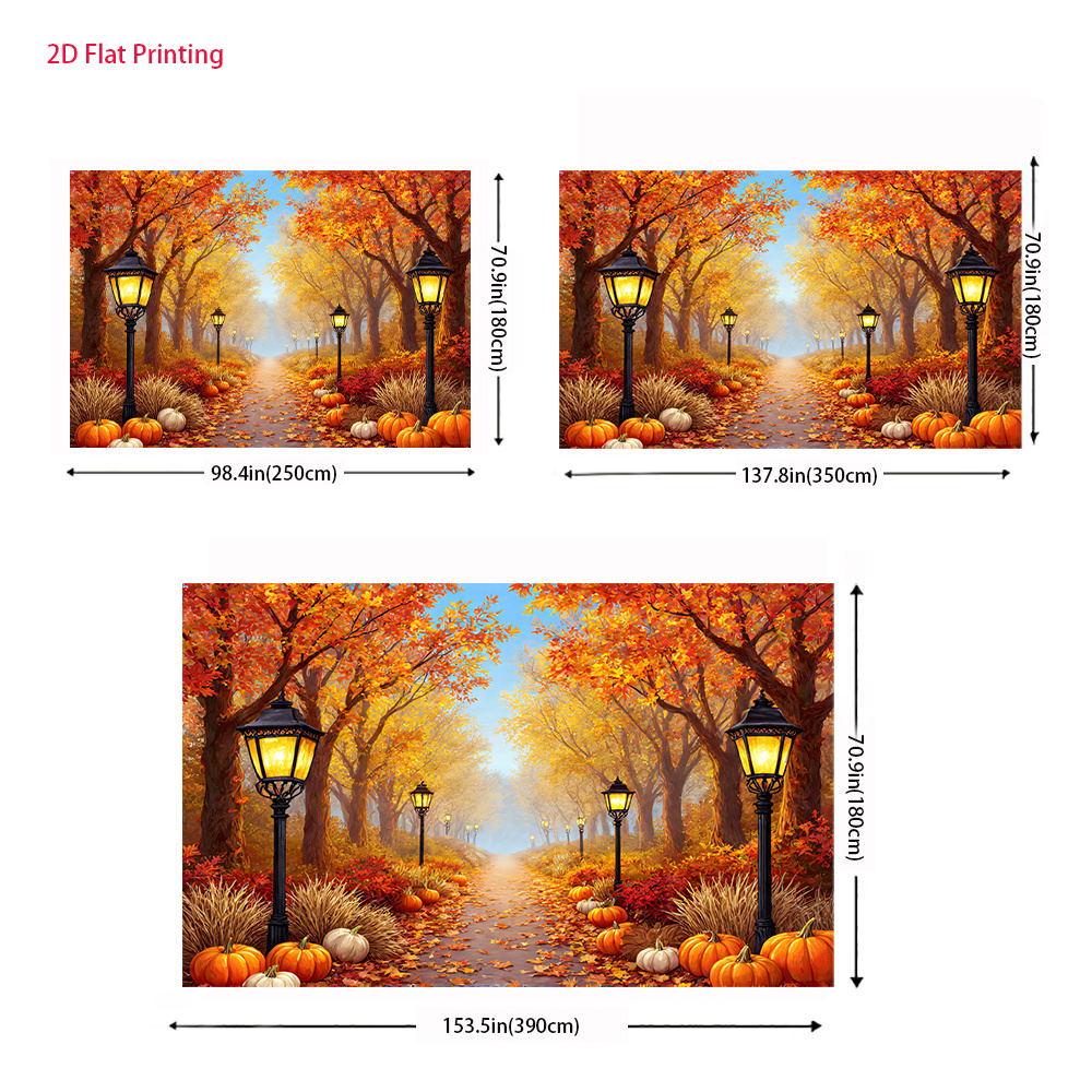 Autumn Forest Path Lantern and Pumpkin 2D Flat Banner, UV Printed Polyester Fabric