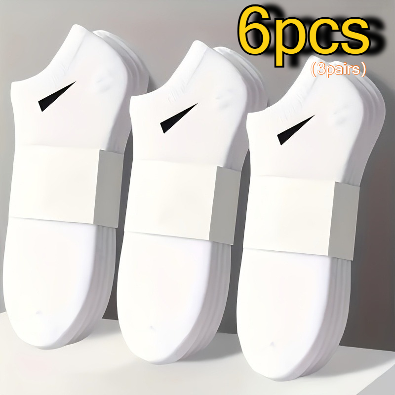 TEMU Lot de 6 paires de chaussettes bateau pour homme en fibre de robuste - Soutien de la voûte plantaire épaissi, design sport , noir/blanc/ - pour