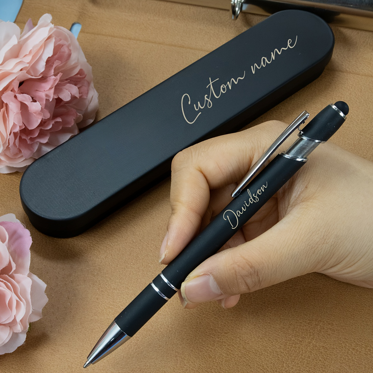 Image of Custom Ballpoint Pens, Personalized Teacher Pens, Custom Gel Pens With Gift Box, Customizable Text Writing Pens, Christmas Gifts, Black, For , Couples, Home, Office