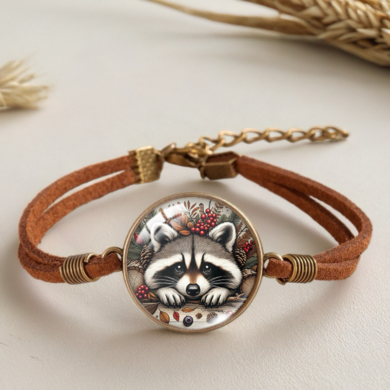 TEMU 1pc Bracelet Brun Illustration de Raton Laveur Bracelets Tendance Homme