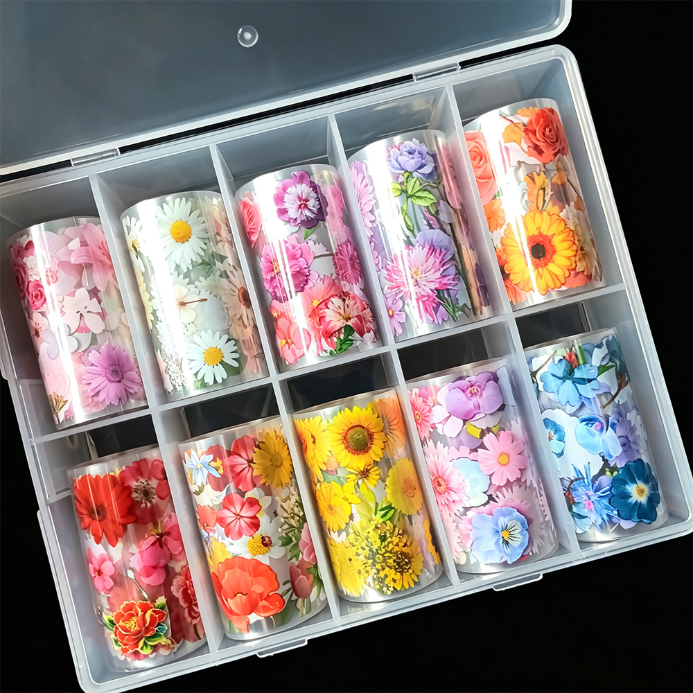 TEMU 1 Set Realistic Sunflower Nail Transfer Foil Vibrant Mixed Flower Stickers Bright Floral Nail Art Decoration Decals For Manicure Diy Nail Design