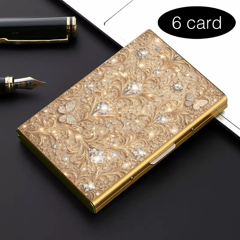 TEMU High-end Stainless Steel Rfid Anti-theft Card Holderâ Diamond Goldenstylish Black Metal Wallet With Multi-compartment Design Perfect Gift For