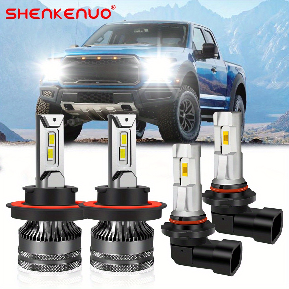 SHENKENUO 4-Piece LED Headlight Kit For 2004-2014 Ford F-150 – 6000K H13 High/Low + 9145 Fog Bulbs, IP68