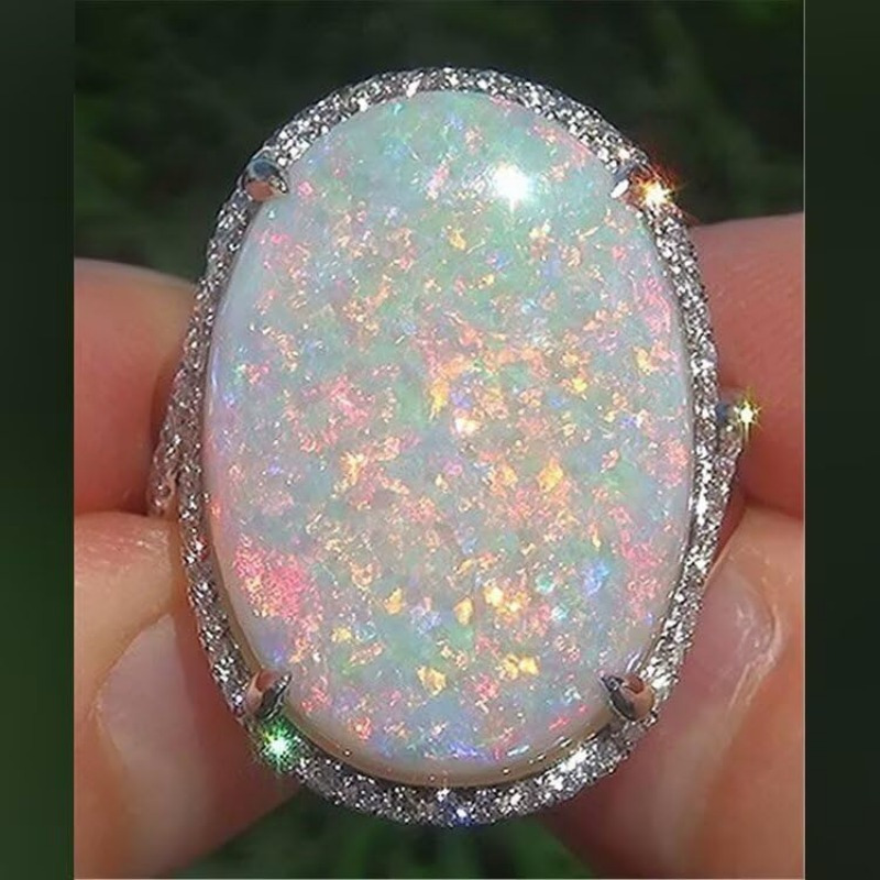 925 sterling silvery opal ring elegant opal gemstone ring for women