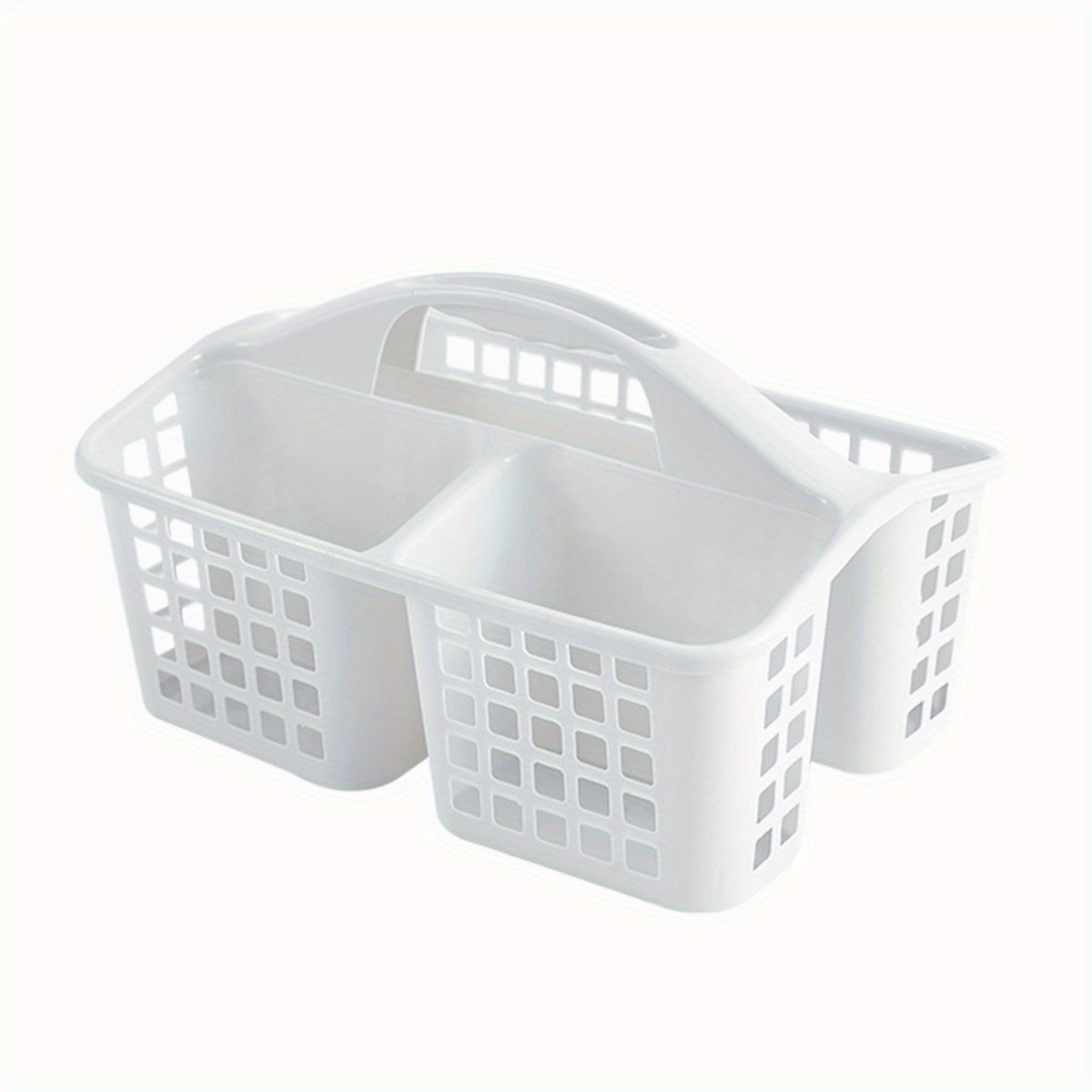 Multi-functional Large Capacity Bathroom Storage Basket - Durable White Plastic Organizer With Handles, Portable Storage Bin For Kitchen, Tools, Camping And Dorm Use, Holds 6-, Shelf Baskets