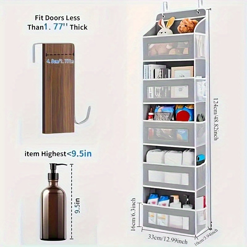 5-Tier Hanging Storage Rack for Behind Doors - Supports Up to 19.96Kg, Sturdy And Durable, No Drilling Required, Anti-Tip Design, Versatile Plastic Storage Box, Ideal for Bedrooms, Bathrooms, Kids' Rooms, Closets, And Kitchens