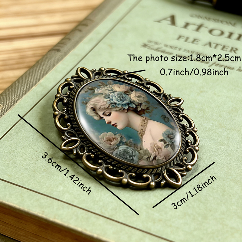 Blue Rose Beauty Portrait Brooch, Lace-Edged Glass