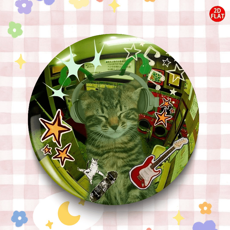 TEMU (2d Flat) Listen To Music With Classic And Fashionable Cat Brooches/pins/badges, With Jeans, Clothes, Backpacks, And Hats. A Small Accessory