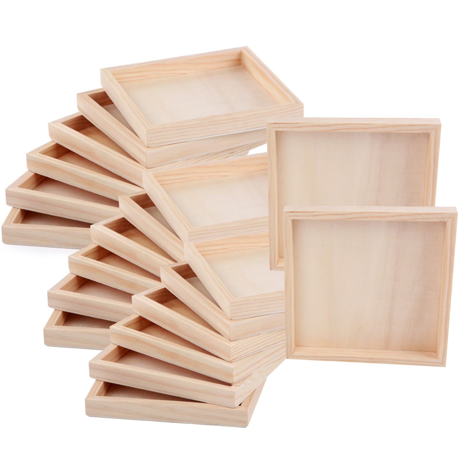 Image of Itechjoy 20pcs Unfinished Wooden Craft Trays - Wood Grain Diy Painting, Staining, 3d Puzzle, And Art Projects - Display, Wooden Trays