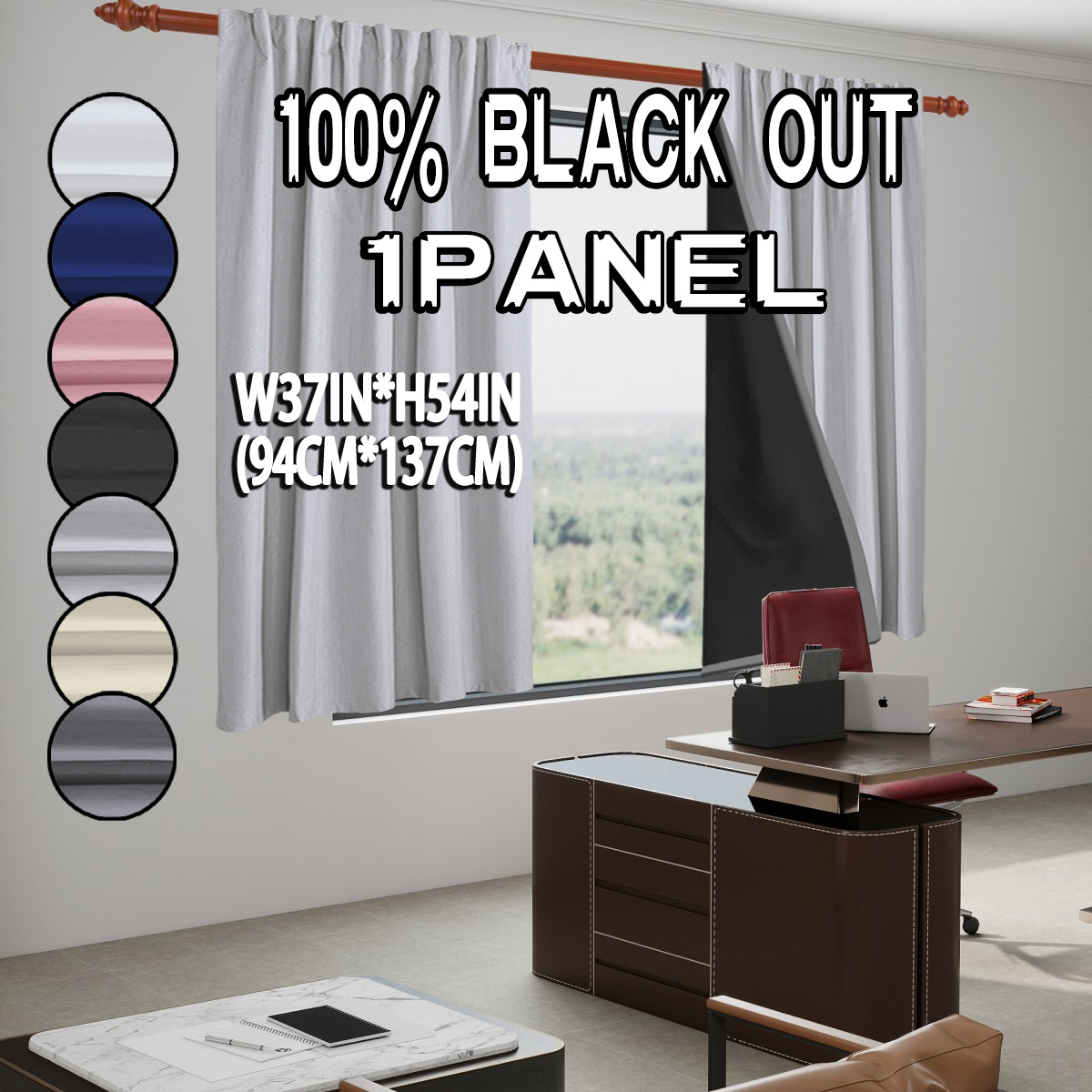 TEMU 1pc, 100% Blackout Thermal Curtains, Solid Polyester Material With Laminated Lining, Rod Pocket Top Hanging Style, Suitable For Bedroom, Dining
