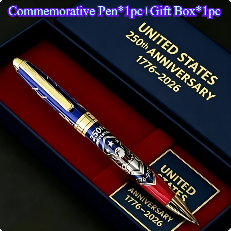 Image of Usa 250th Anniversary Memorial Commemorative Pen | Metal Collectible Gel Pen Gift Set | Smooth Writing Pen | Ideal Gift For Business Signature Daily Writing Collection Liquid Ink Rollerball Pens