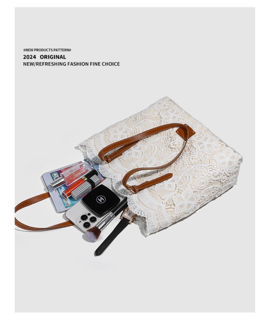 A 2025 New Lace Tote Bag, Featuring Heavy-duty Lace, a Spacious Interior, a Magnetic Snap Closure, and a Bucket-style Design. Soft and Foldable, It Makes a Great Gift for Mom. An Elegant Everyday Commuter Shoulder Bag