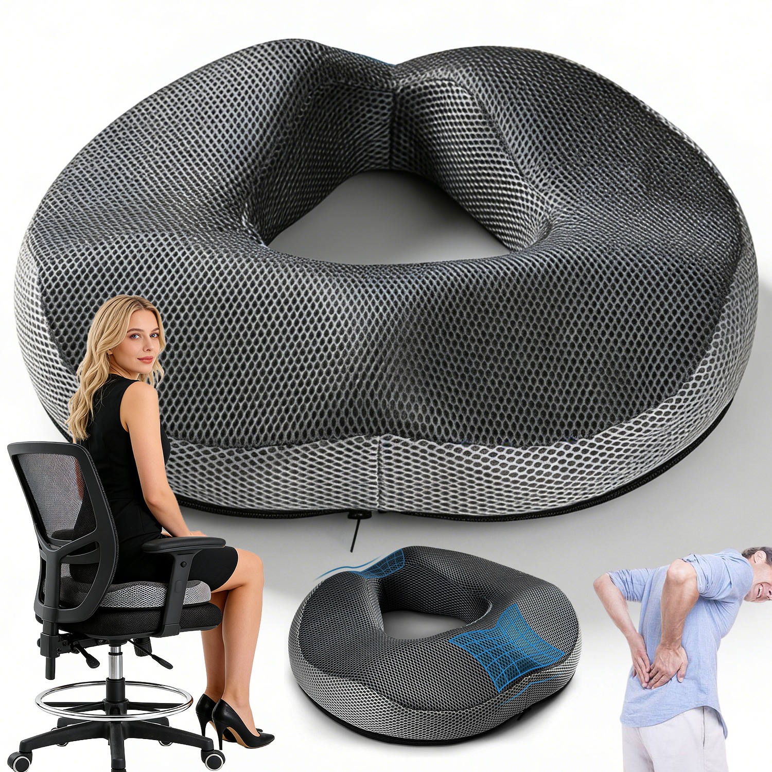 Image of Hollowed-out, Breathable Office Seat Cushion, Memory Foam Seat Cushion Ergonomic U-shaped Design, Lightweight And Portable, With A Non-slip Design, With Removable Mesh Cover For Home