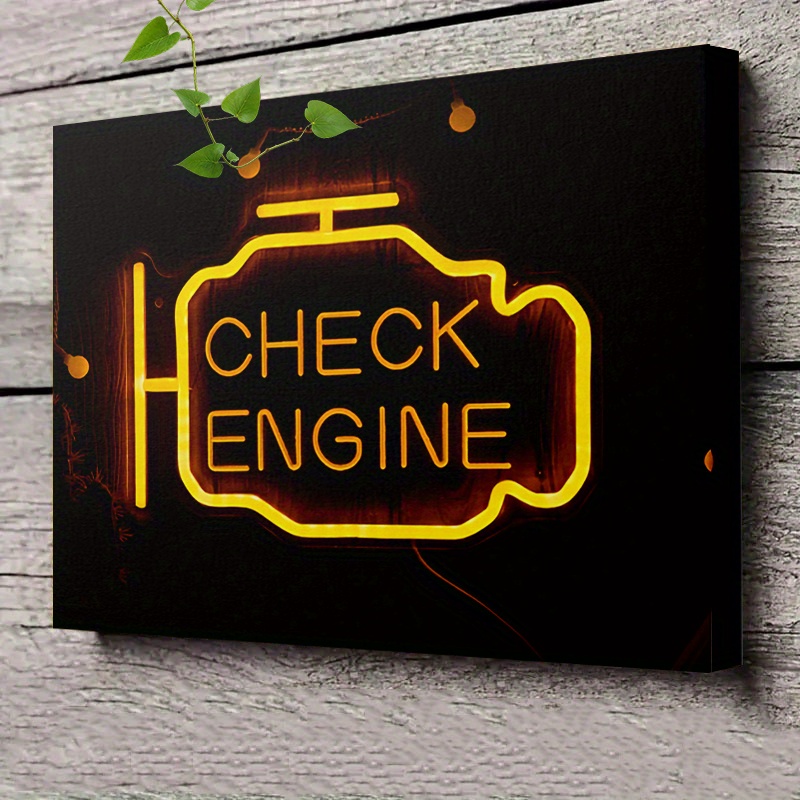 TEMU sur toile encadré 2D plat, 1 pièce, « Panneau 'Check Engine' - Décoration automobile, Cadeau pour amoureux, Art de garage » Xin / Xin, sur toile