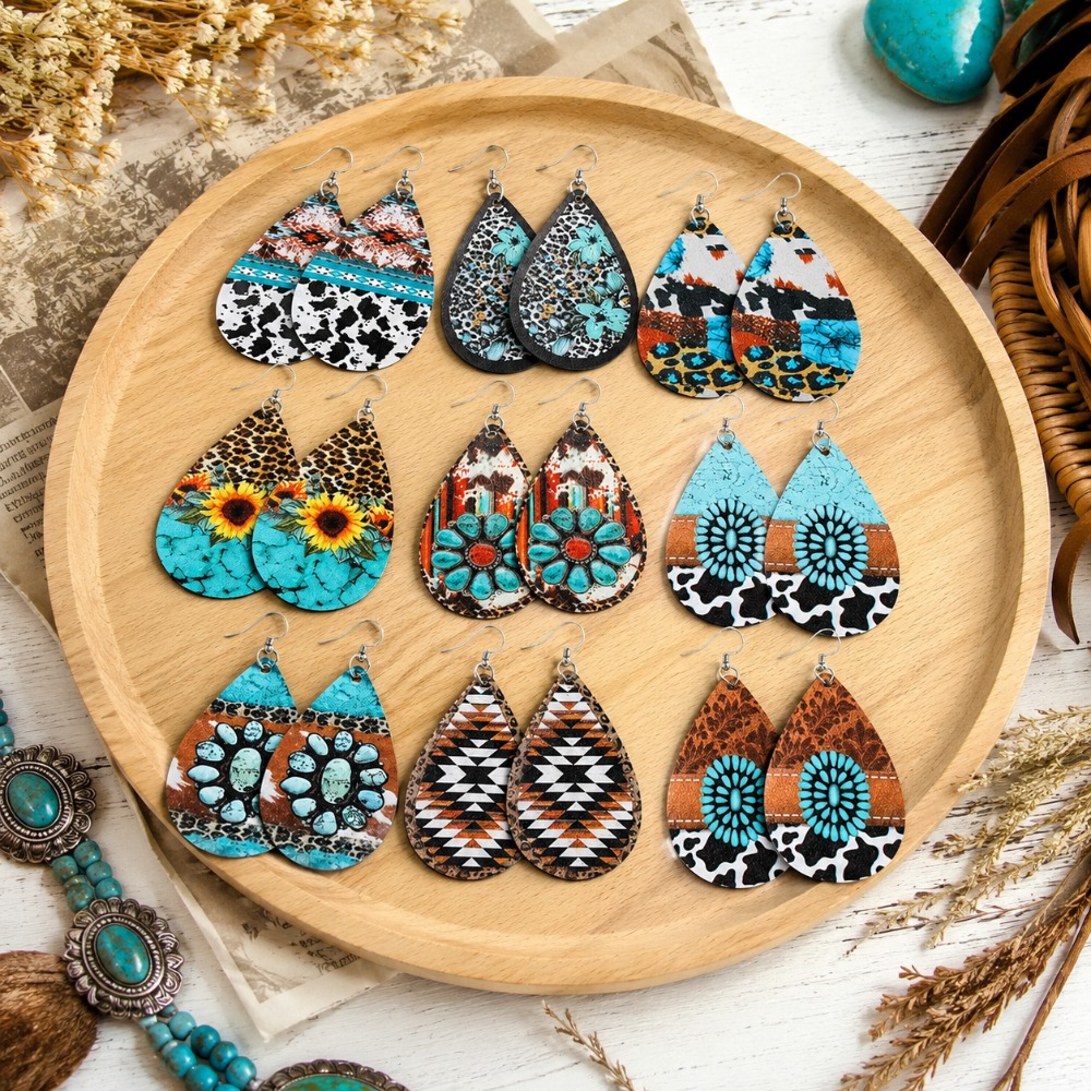 18pcs Western Ethnic Style Acrylic Earring Set, Vintage