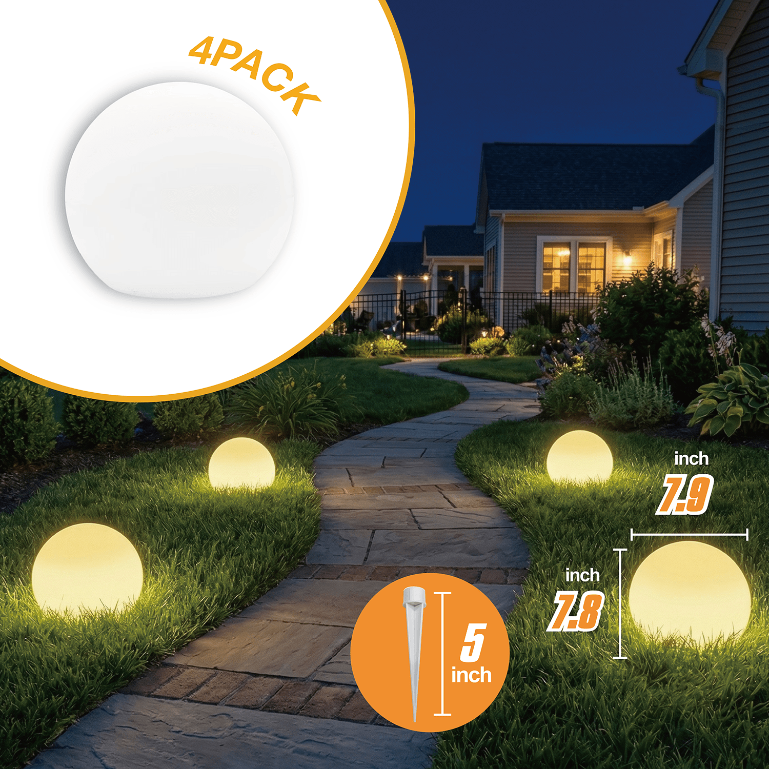 TEMU 4/2/1 Solar Lights, 8" Rgb Color Changing Orb Lights With Built-in Solar Panel, Decorative Ball Lights Gift, 16colors &8 Brightness Levels,