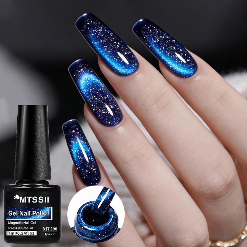 Image of Mtssii Holographic Nail Art 7ml Blue Reflective Glitter Magnetic Nail Gel Soaking Led Gel Salon Female Nail Art Tools Gel