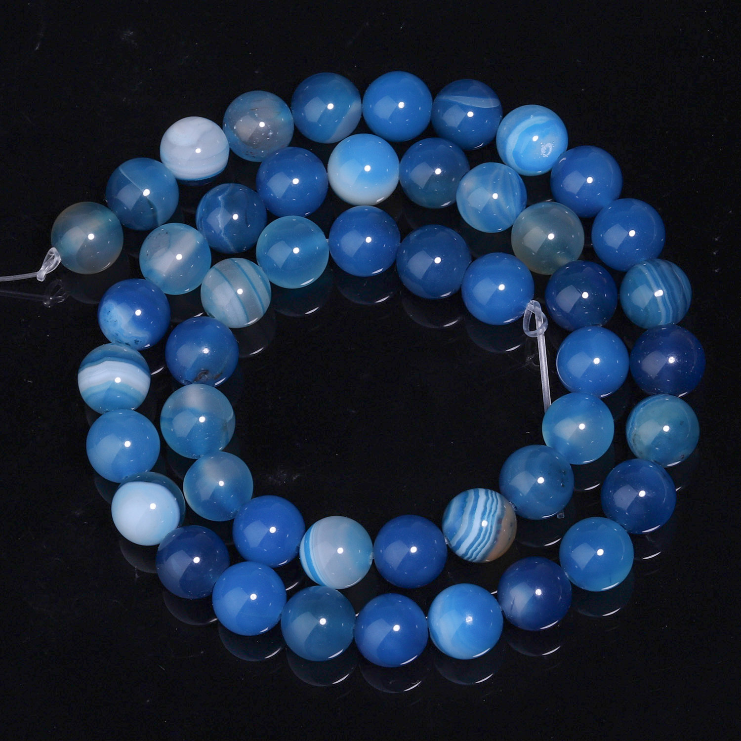 TEMU Perles rondes de naturelle à rayures bleues en agate, 4/6/8/10 mm, utilisées pour la fabrication de bijoux, bracelets de mode, , boucles