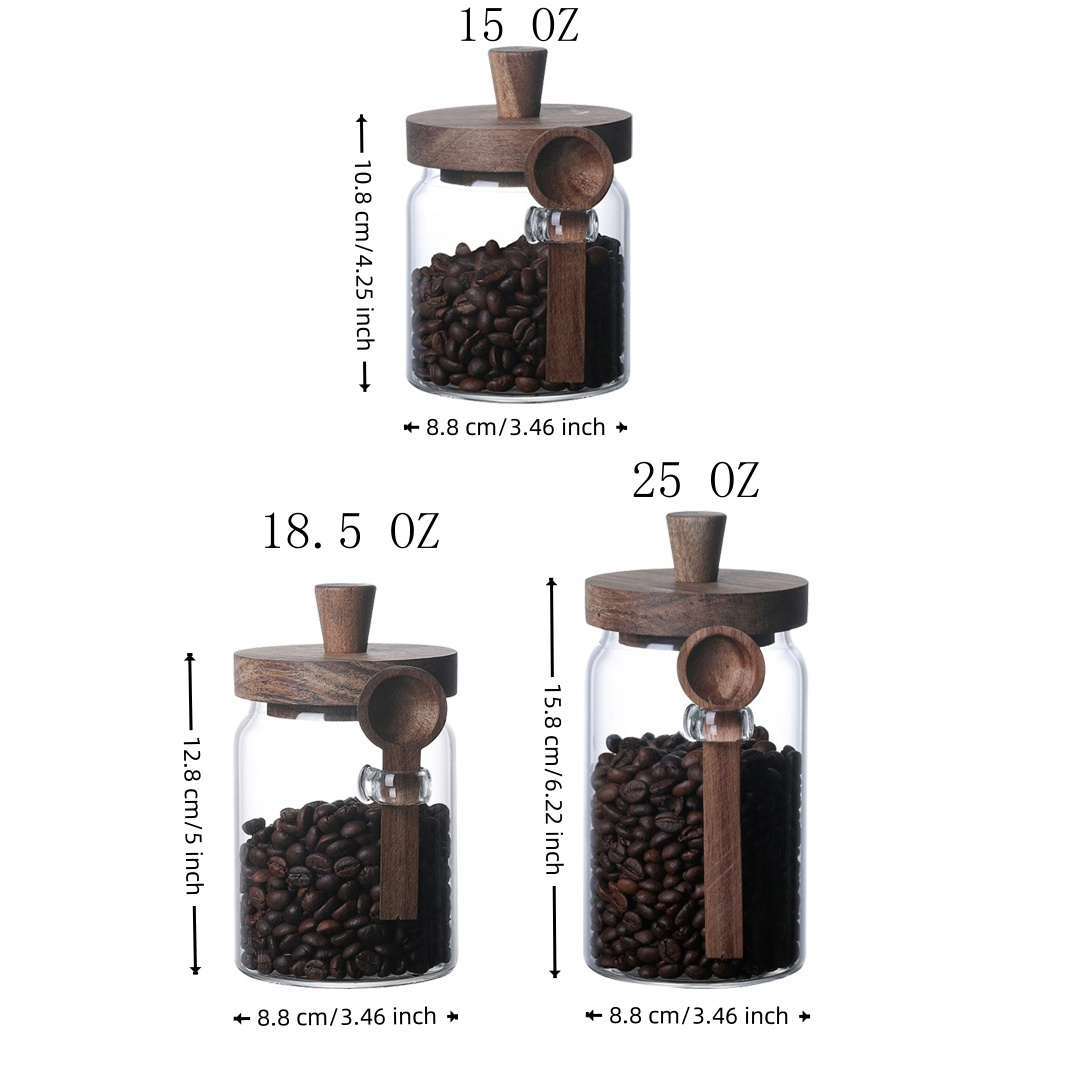 TEMU Set Of 3 Glass Jars Containers With Wooden Lids And Scoop Clear Canister Jars Set With Spoon For Kitchen Food Storage, Challoween,, Coffee Storage, Salt Pepper And Seasoning