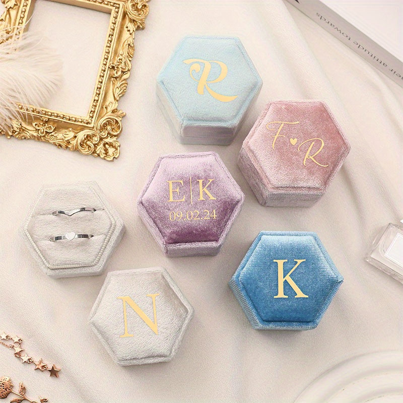 Customizable Velvet Ring Boxes, Hexagonal Jewelry Cases