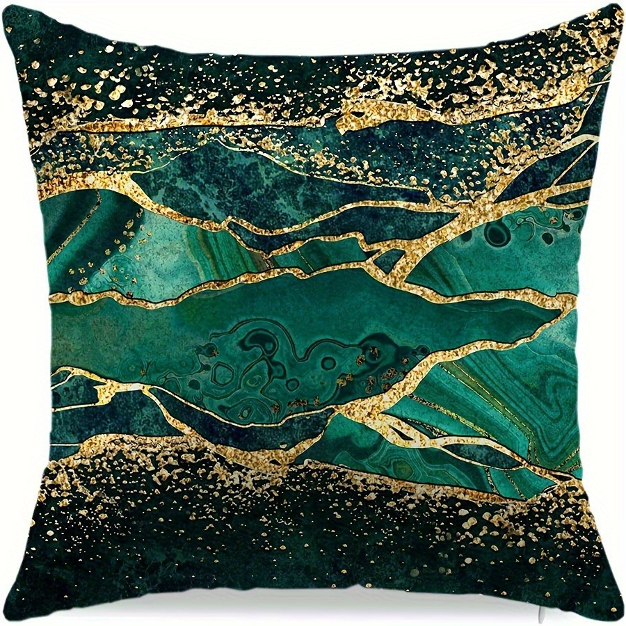 modern geometric throw pillow covers emerald green golden Temu Oman