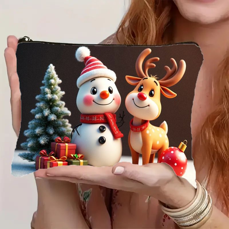 TEMU Beauty case stampato in 3D con un e un renna natalizi, dotato di cerniera. Questa custodia e portatile funge da organizer da viaggio versatile,