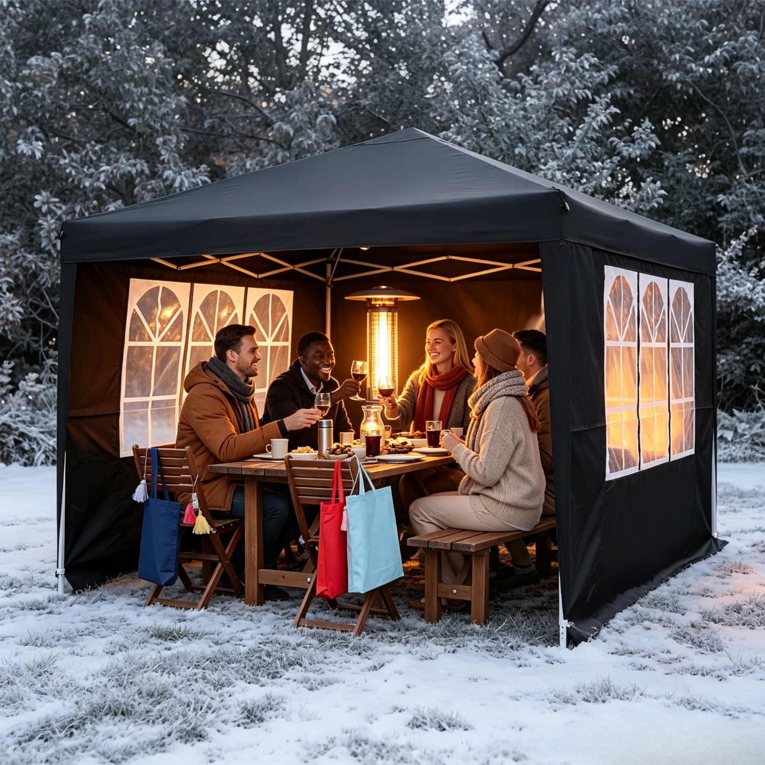 Image of 4 Pop-up , Each 3.5x3.5 Meters, Metal-framed Outdoor Tents With Windows, Portable Bags