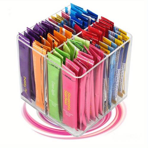 square rotating storage rack for powdered beverage mixes water flavored pouches beverage mixing accessories organizer