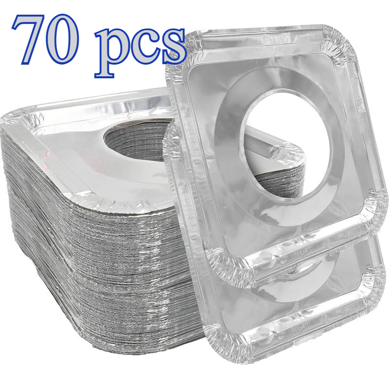 TEMU 70pcs Couvercles de brûleurs de cuisinière à gaz carrés - Protection de plaque de cuisson à gaz, avec couvercle en feuille d'aluminium pour