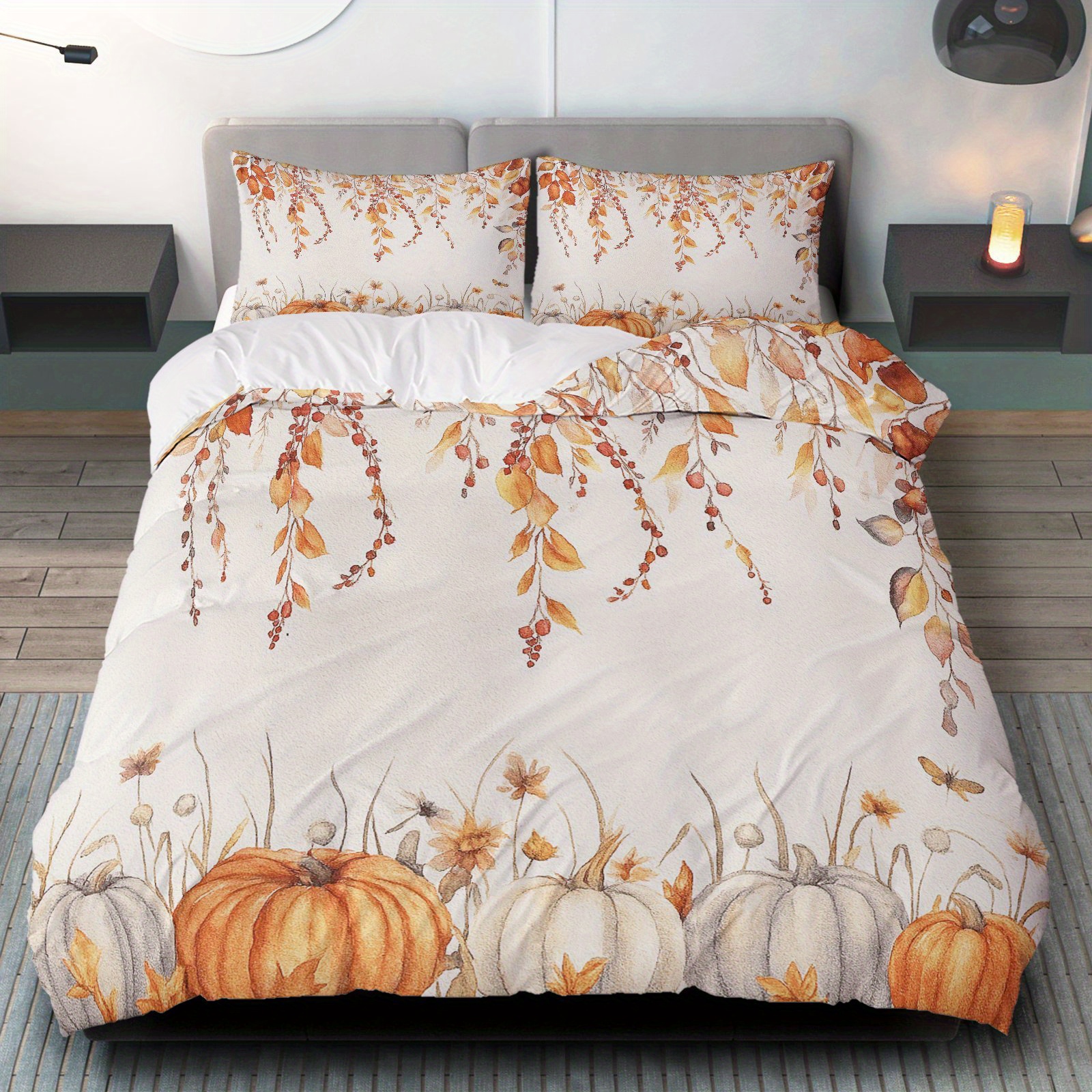 AMWAN Set Copripiumino King Size Bianco Floreale in Cotone - Biancheria da Letto Chic Con Fiore Botanico - Stile Giardino Vintage Con 2 Federe 264 x 228 cm