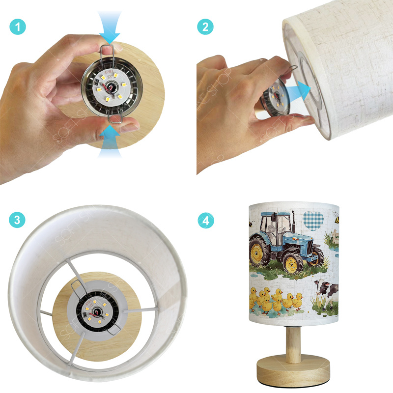 USB-Powered Fabric Table Lamp with Blue Tractor and Ducklings Design