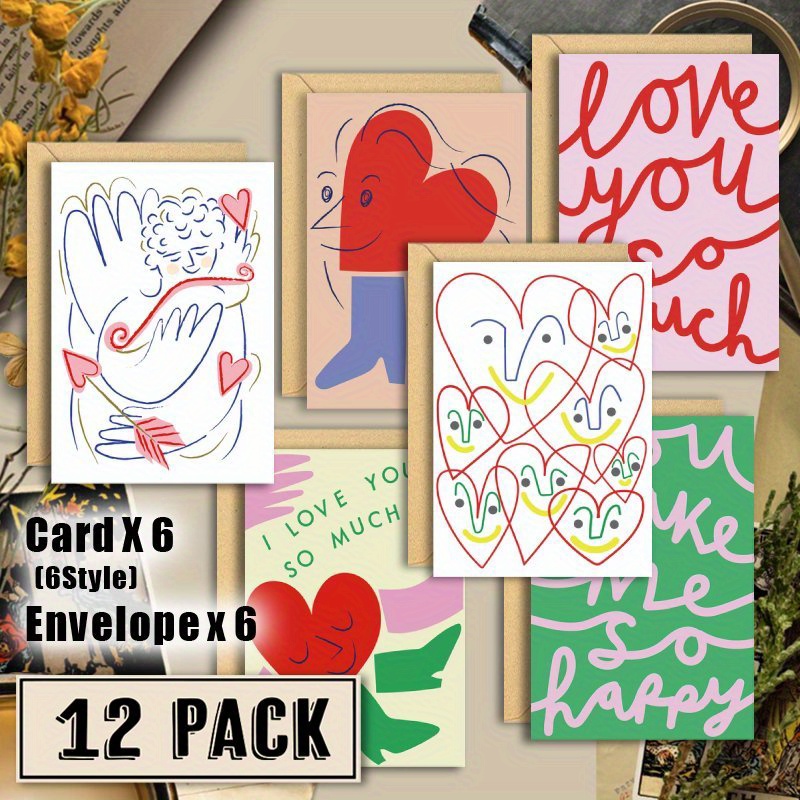 

Valentine's Day Love Card Set - 12pcs With Envelopes, Unique Designs, Cards , Husband, Wife, Boyfriend, Girlfriend