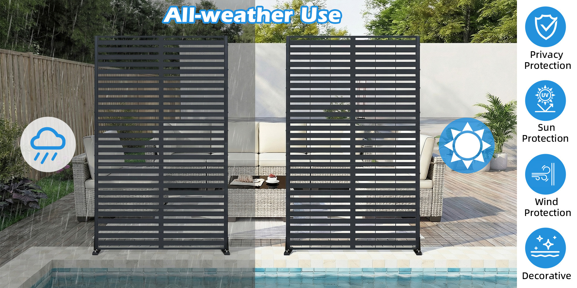 Outdoor Privacy Screens, Freestanding Metal Privacy Fence Panels for Garden, Patio, Balcony, Courtyard & Poolside, Indoor/Outdoor Use