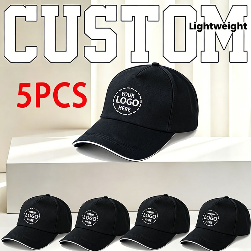 TEMU 5pcs Custom Baseball Caps - Breathable Lightweight Design, Supports Text Photo Pattern Customization Suitable For Casual And Beach , Hand Wash ,