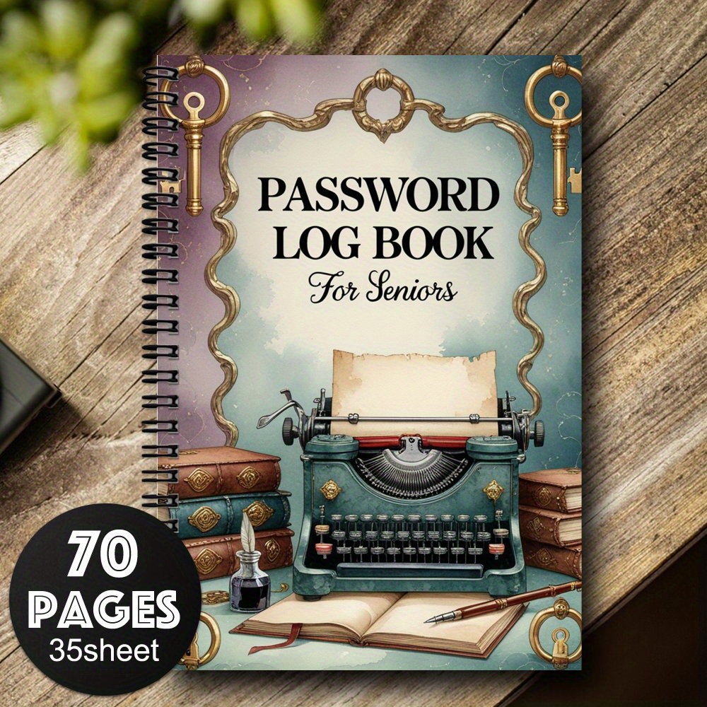 TEMU 1pc Vintage Spiral Password Log Book For Seniors Typewriter, 70-page For Internet/computer , Website Usernames & Home Office Organizer, Password