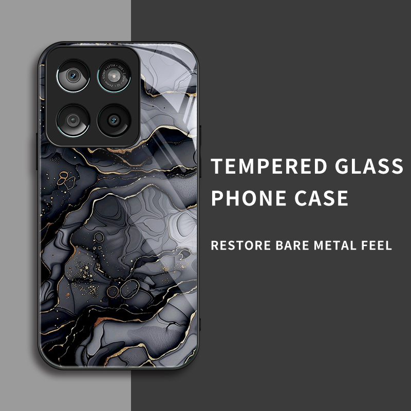 TEMU Phone Case - High-end Protective Case Featuring A Tempered Glass Back, Designed For Moto Edge 60 Fusion/edge 60 Pro/e15/g15 - Marble And