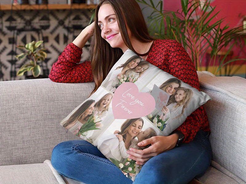 1pc personalized photo pillow custom couple pet portrait or text dual sided printing with matching back valentines anniversary birthday gift removable zipper closure machine washable polyester   fits 18x18 inserts home decor keepsake   your own photos customized pillow anniversary present contemporary design durable fabric   buyers Product details 1