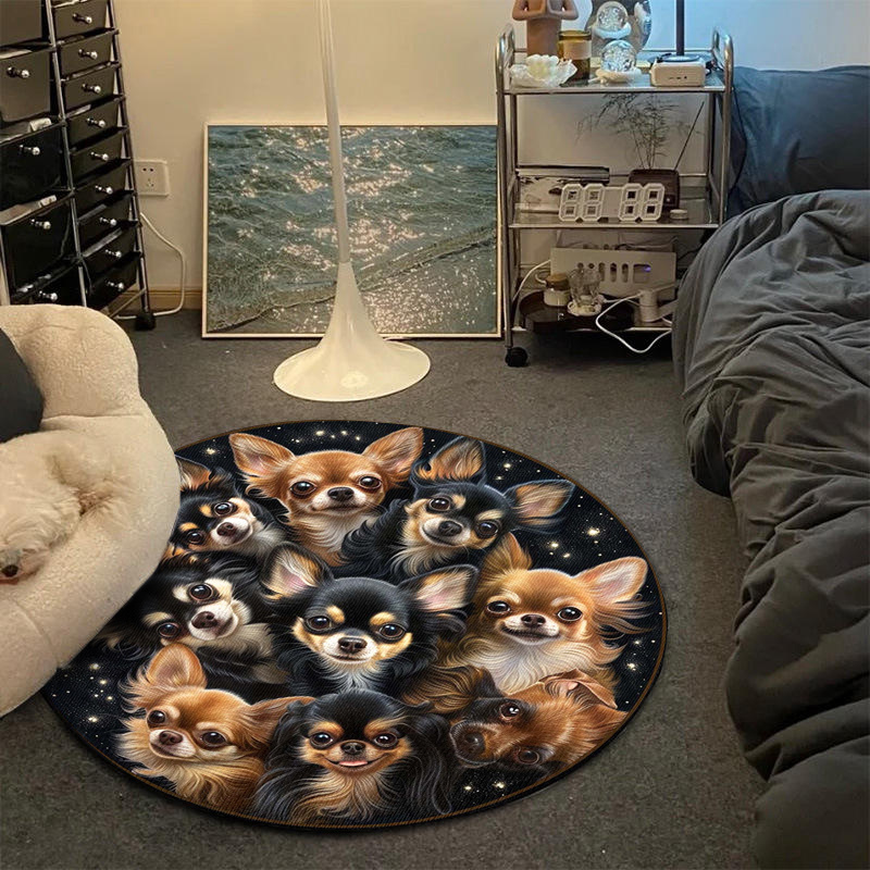 TEMU Chihuahua Happy Printed Round Carpet, A Decorative Non-slip Mat For Pets, Suitable For Living Room And Bedroom, Perfect Gift For Chairs.