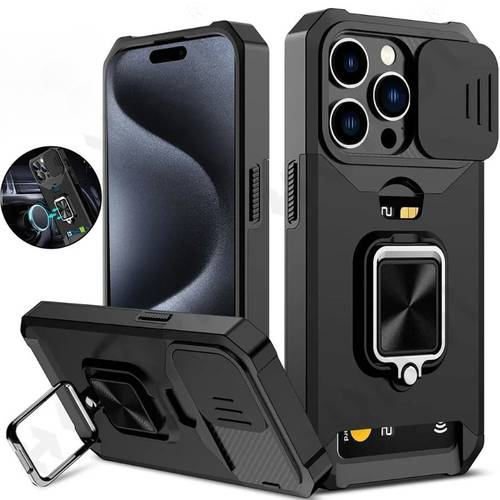 phone case case for iphone 16 15 14 13 12 11 pro max xs xr plus and mini models with sliding camera card slot and ring stand