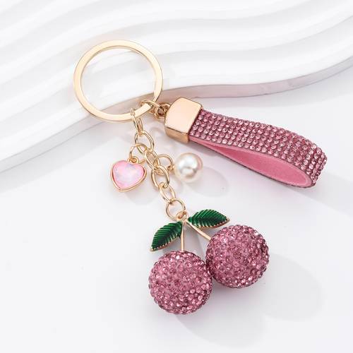 a beautiful and delicate heart and cherry enamel alloy keychain sweet and trendy bag charm a commemorative gift for