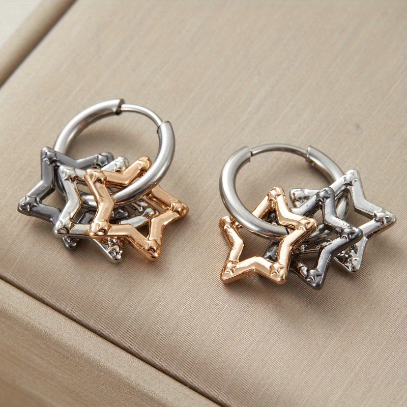 Image of Bohemian Style Star-shaped Tricolor Pendant Women's Earrings Suitable For Parties, Gatherings, And Gifting , Daily Personalized Dressing