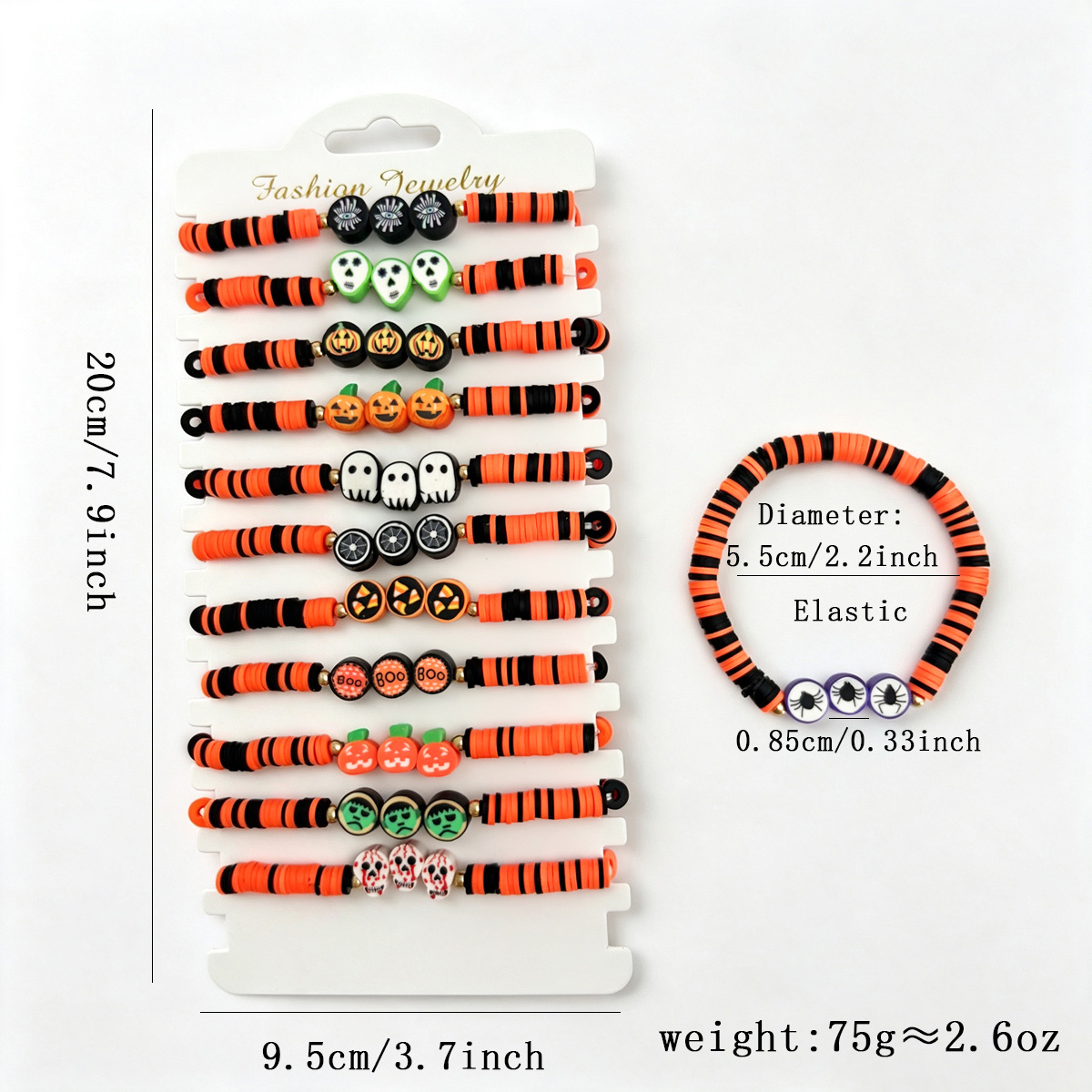 12pcs Vintage Halloween Soft Clay Bracelet Set, Fun Gift