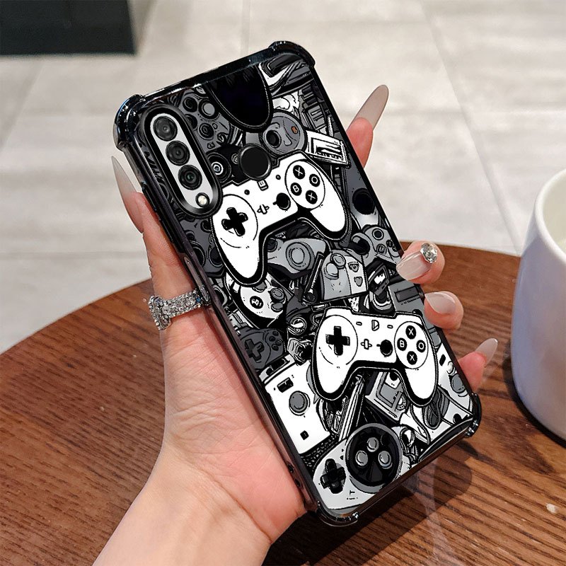 TEMU Coque de téléphone : de jeu rétro noire et blanche pour , antichoc, coque transparente noire à couverture complète, compatible avec Huawei Nova