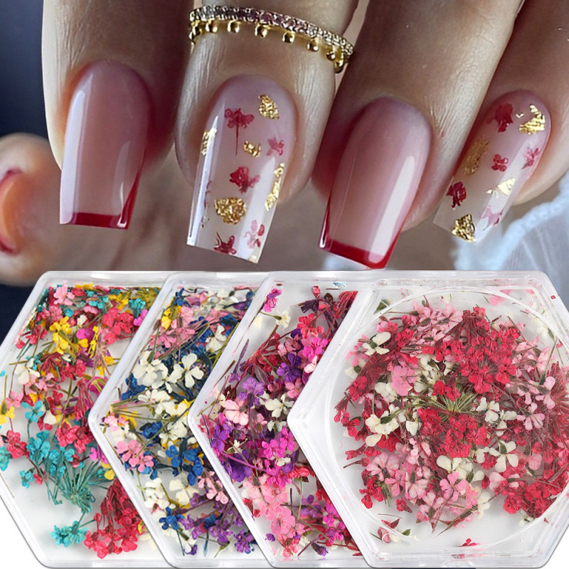 Image of 4boxs Mixed Pink White Purple Blue Floral Nail Art / Cute Stylish Small Petals Japanese Korean Design / Diy Nail Polish Gel Salon Accessories Supplies