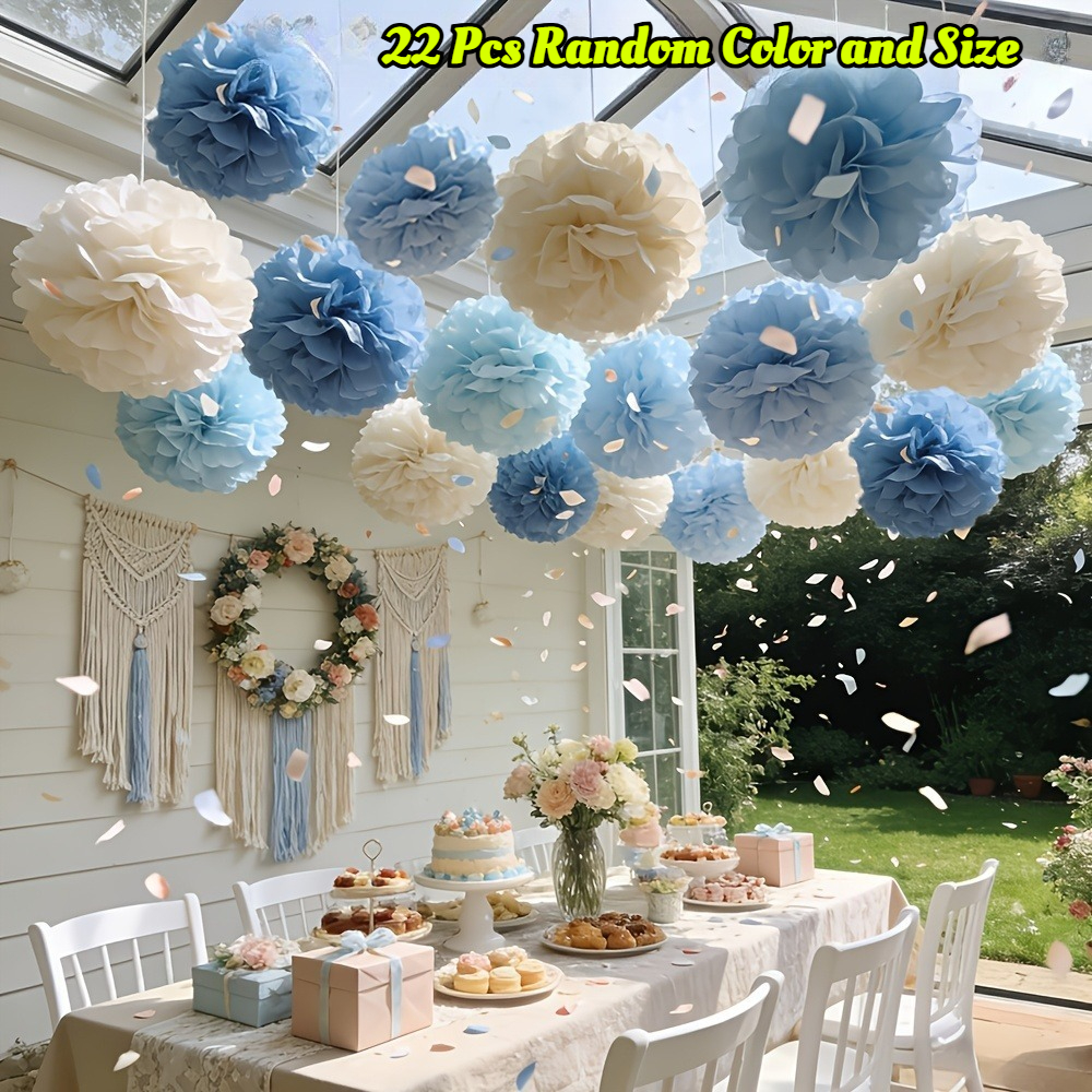 TEMU Set da 22 palline di fiori di carta di colori e dimensioni casuali - Fiori di carta da appendere, adatti per decorazioni nuziali da , ideali per