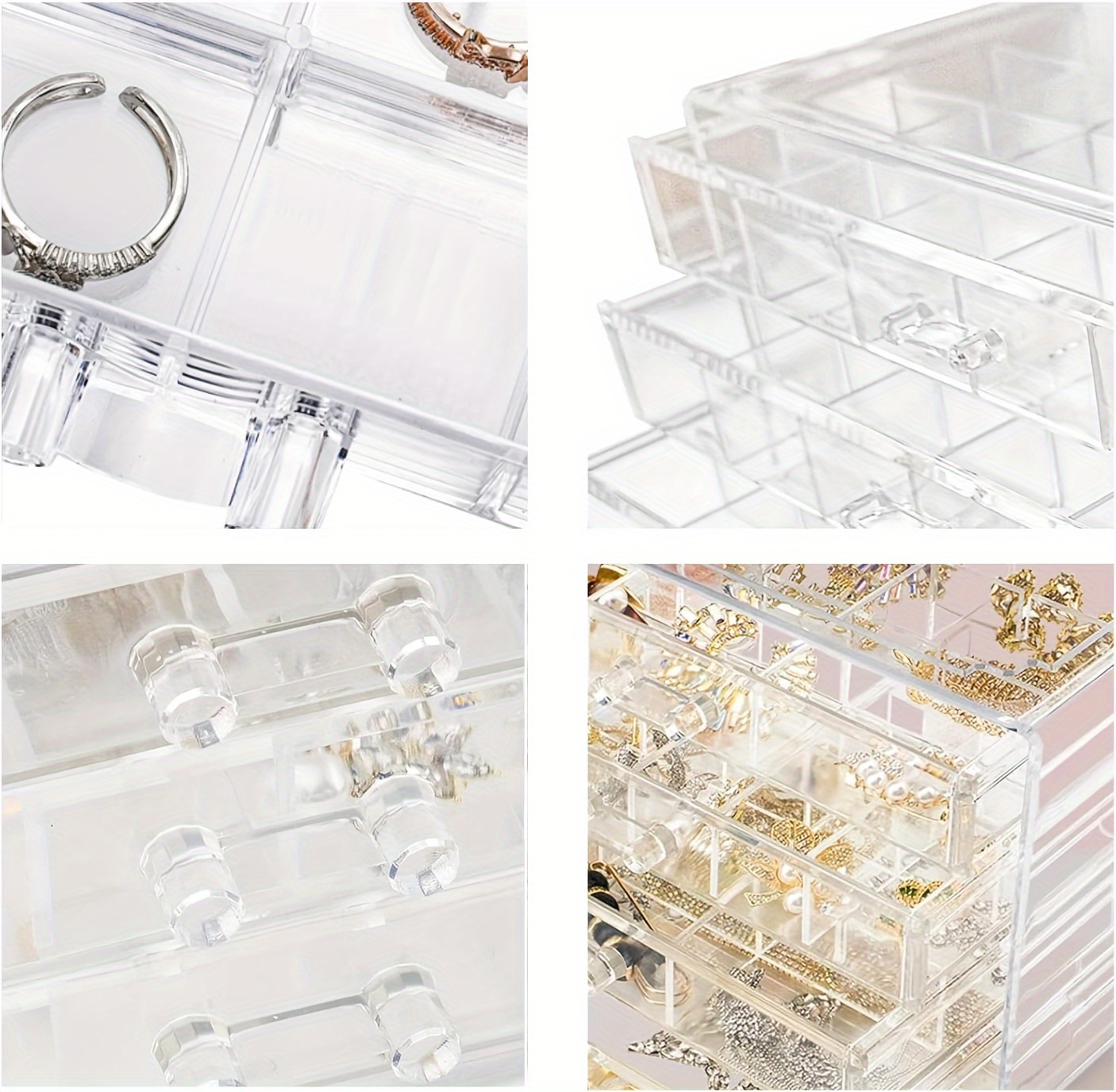 jewelry storage box with 5 drawers featuring 5 layers and 120 compartments made of transparent plastic this multifunctional and minimalist organizer is suitable for women and girls serving as a clear display stand for earrings necklaces rings and bracelets it can     great gift for   and mothers Product details 10