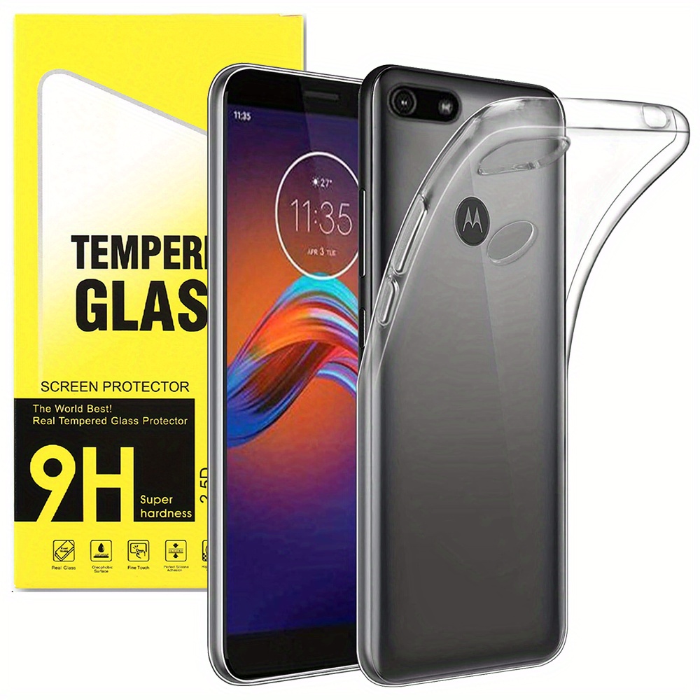 TEMU Phone Case - Slim Transparent Protective Cover For Moto E6 Play, Including 2 Tempered Glass Screen Protectors